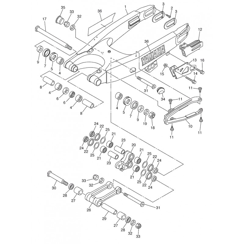 Axe pivot de bras oscillant 250 450 YZF 05 / 250 450 WRF 05 - 06