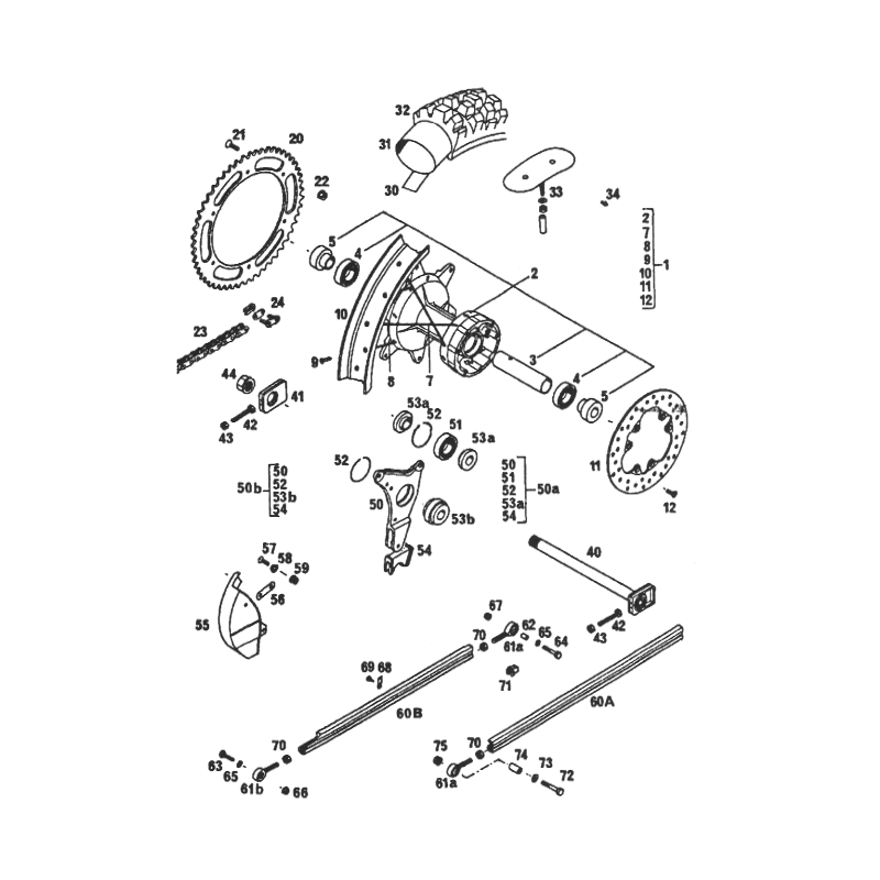 Axe de roue arrière 125 MX GS 87 - 88 / 240 MX GS 87 - 89