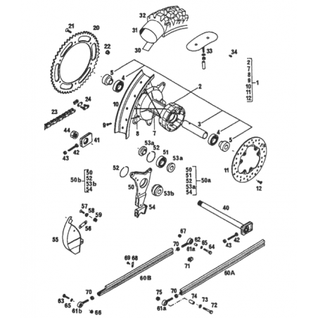 Axe de roue arrière 125 MX GS 87 - 88 / 240 MX GS 87 - 89