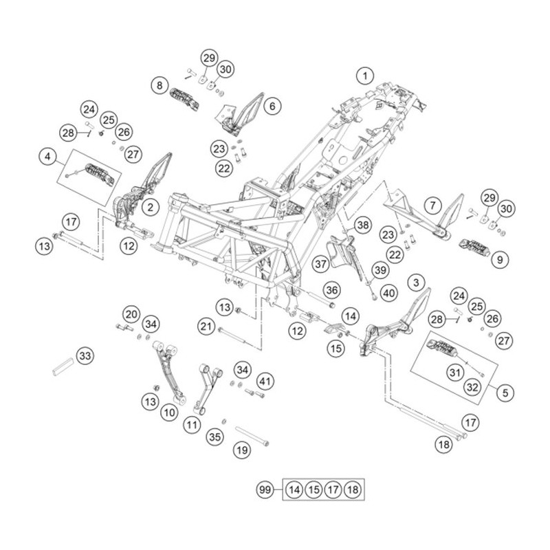 Platine support + repose-pied passager droit 125 DUKE 11 - 15 /  200 DUKE 12 - 20 /  390 DUKE 13 - 14