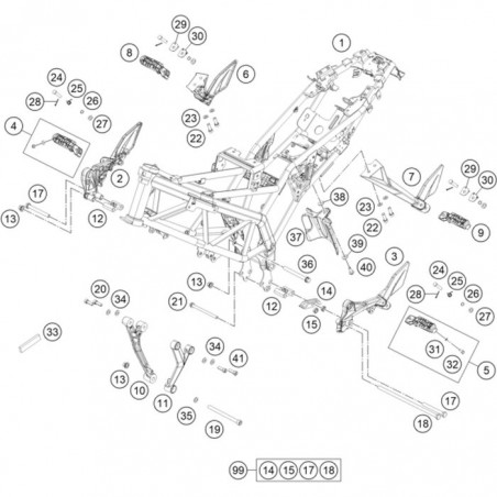 Platine support + repose-pied passager droit 125 DUKE 11 - 15 /  200 DUKE 12 - 20 /  390 DUKE 13 - 14