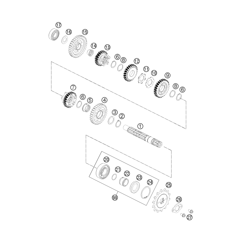 Entretoise de pignon de sortie de boite 125 DUKE 11 - 15 / 200 DUKE 12 - 15