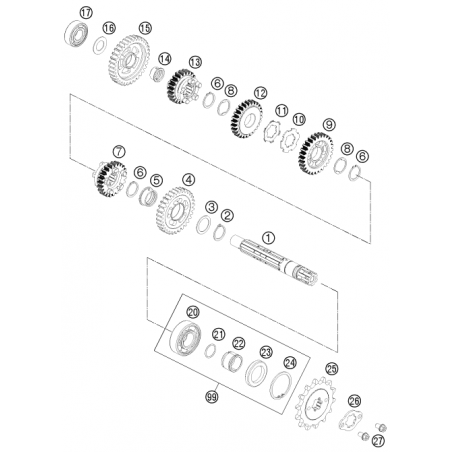 Entretoise de pignon de sortie de boite 125 DUKE 11 - 15 / 200 DUKE 12 - 15
